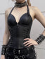 Visual Kei Faux Leather Spiked Halter Corset Top with Harness Set black Shoptery