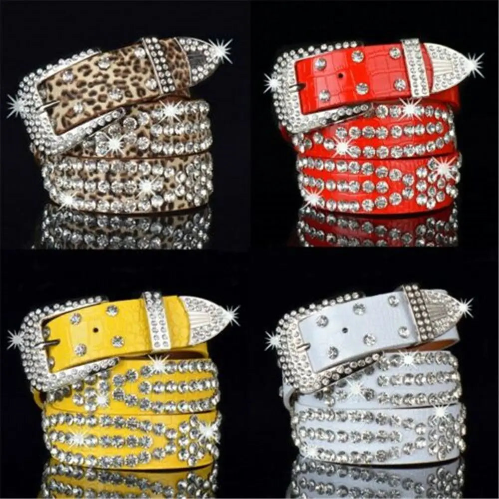 Gyaru Leopard Print Rhinestone Crystal Studded Belt Shoptery
