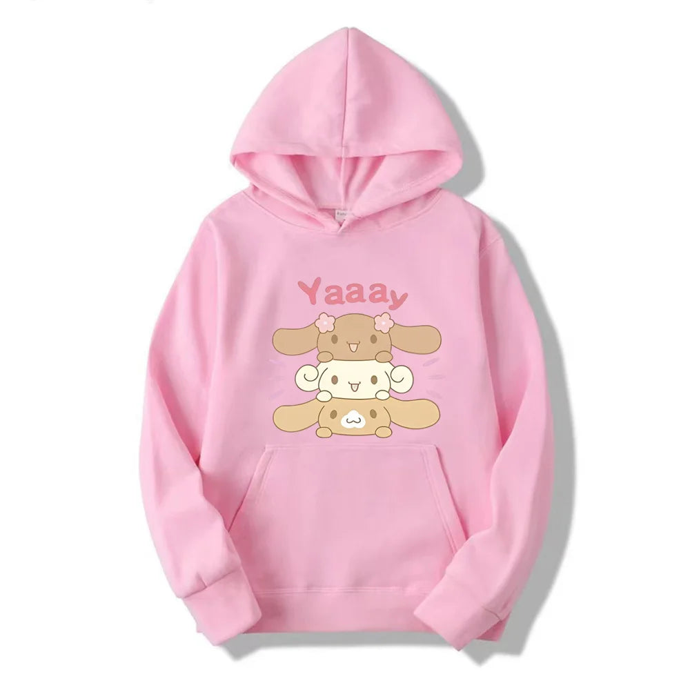 Kawaii Bunny Stack Hoodie Pink Shoptery