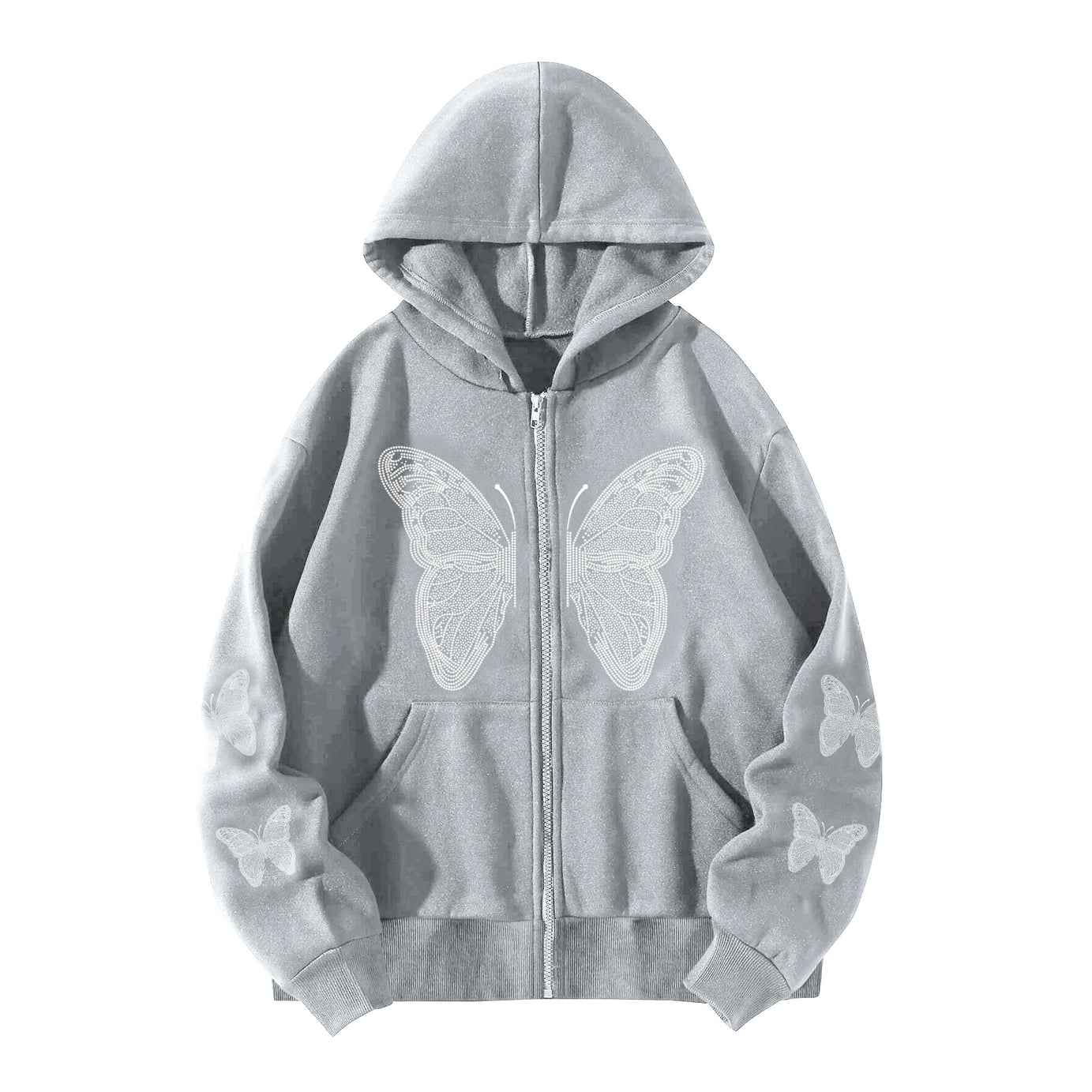 Shadow Flutter Butterfly Edgy Hoodie Light Gray Shoptery