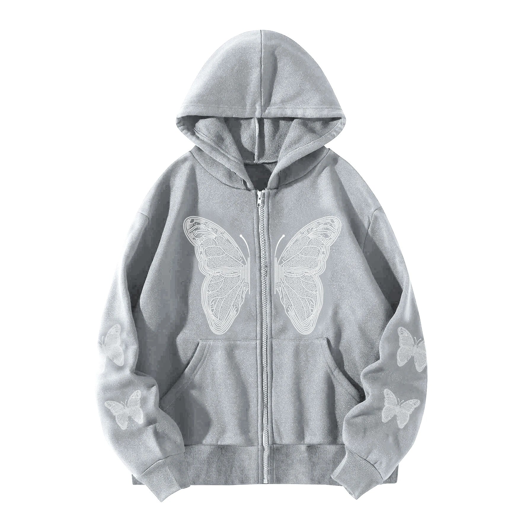 Shadow Flutter Butterfly Edgy Hoodie Light Gray Shoptery