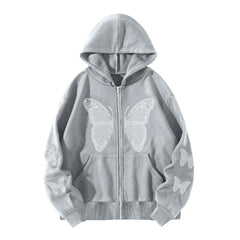 Shadow Flutter Butterfly Edgy Hoodie Light Gray Shoptery