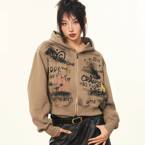 Graffiti Heart Zip Hoodie Shoptery