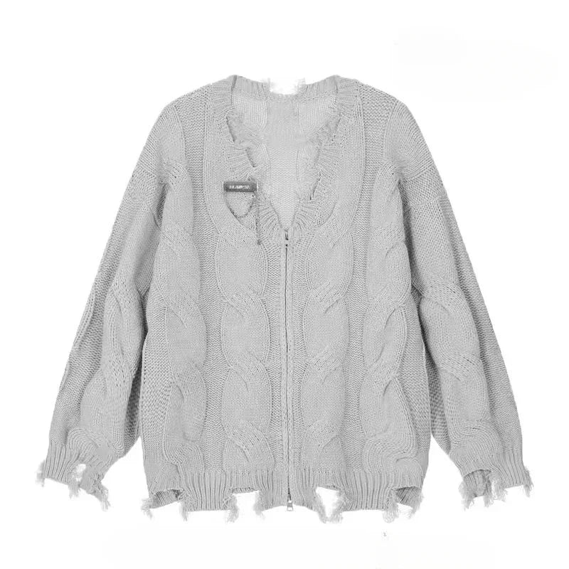 Shadow Shred Edgy Zip-Up Sweater grey cardigan CHINA Shoptery