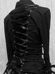 Visual Kei Black Multi-Buckle Strap Lace Collar Long Sleeve Shirt Shoptery
