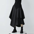 Mori Kei Asymmetric Layered Draped Midi Skirt in Black Shoptery