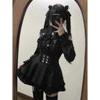 Jirai Kei Red Ruffle Blouse & Black Pleated Skirt Gothic Set Shoptery