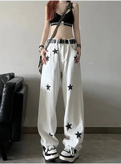 Y2k Star Print High Waist Jeans White Shoptery