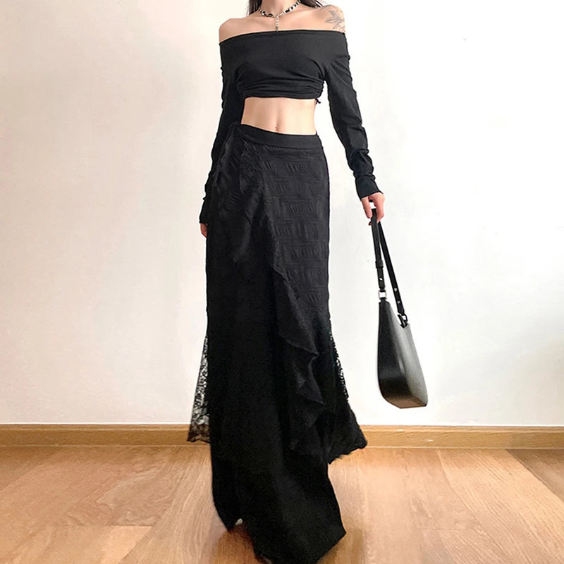 Noir Siren Wrap Maxi Edgy Skirt Shoptery