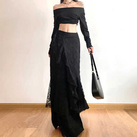 Noir Siren Wrap Maxi Edgy Skirt Shoptery