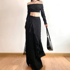 Noir Siren Wrap Maxi Edgy Skirt Shoptery
