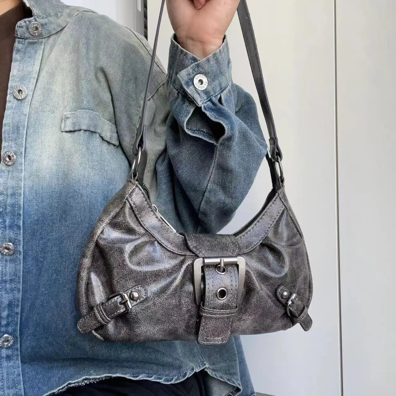Mocha Y2k Mini Shoulder Bag Gray Black Shoptery