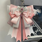 Fairy Kei Layered Satin Bow Charm Pendant with Crystal Jewel Shoptery