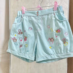 Fairy Kei Pink Embroidered Kawaii Character Mini Shorts Blue Shoptery