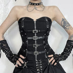 Visual Kei Black Buckle Harness Corset Top with Lace Arm Warmers Shoptery