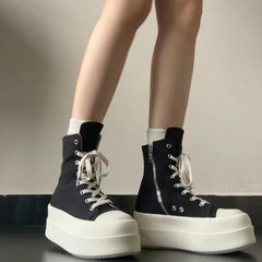 Skywalk Zipper Chunky Sneakers Black Canvas Shoptery