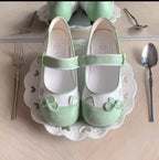 Fairy Kei Pastel Cat Mary Jane Flats with Bow Detail Light grass Shoptery