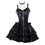 Visual Kei Holographic PVC Corset Ruffle Mini Dress Set black Shoptery