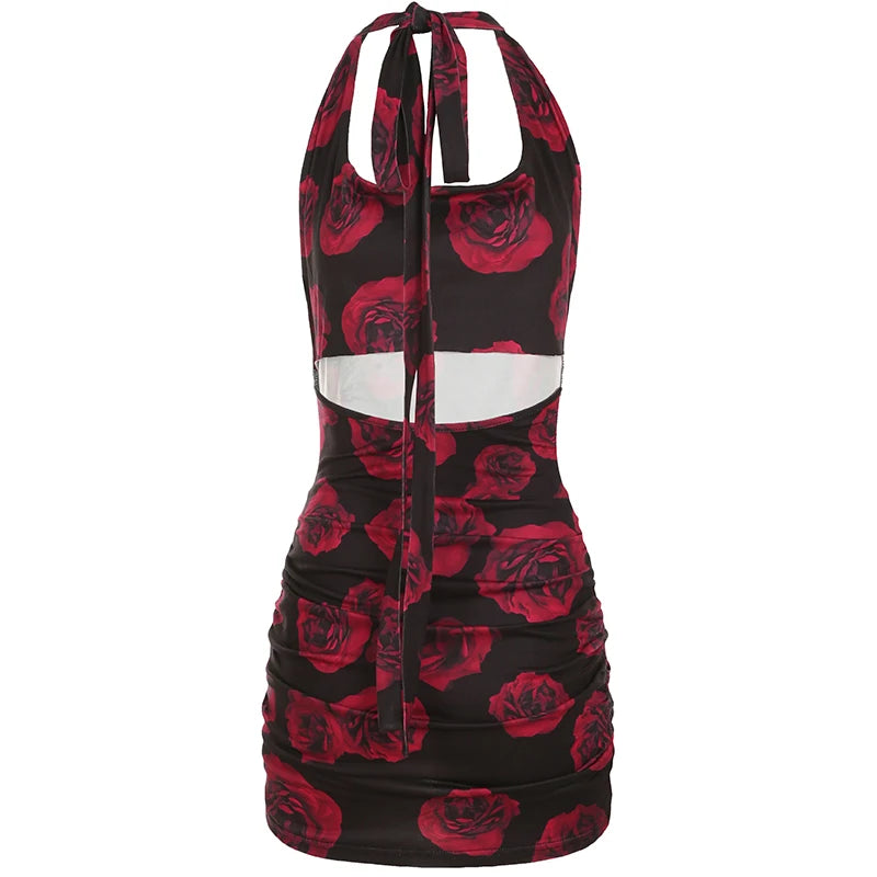 Midnight Rose Open Back Coquette Dress Shoptery