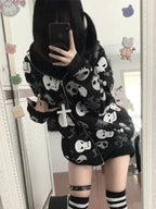 Visual Kei All-Over Skull & Crossbones Cross Zip-Up Hoodie Shoptery