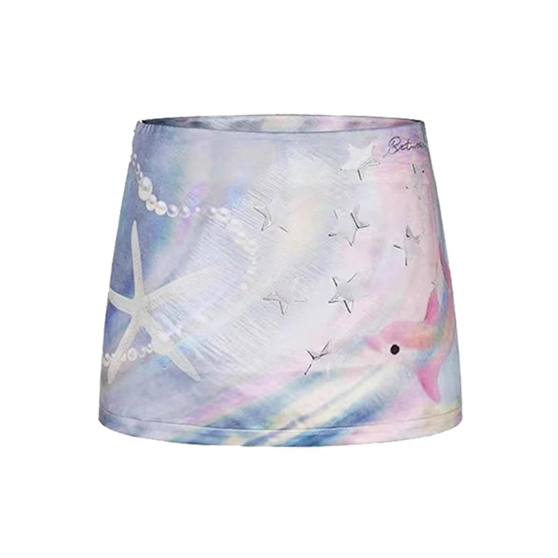 Mermaidcore Sea Fantasy Holographic Skirt SKY BLUE Shoptery