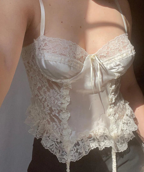 Top Corset Romântico com Acabamento em Renda