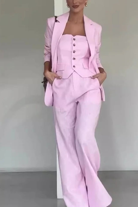 Women's Fashion Strapless Temperament Commuting Suit Three Piece Set