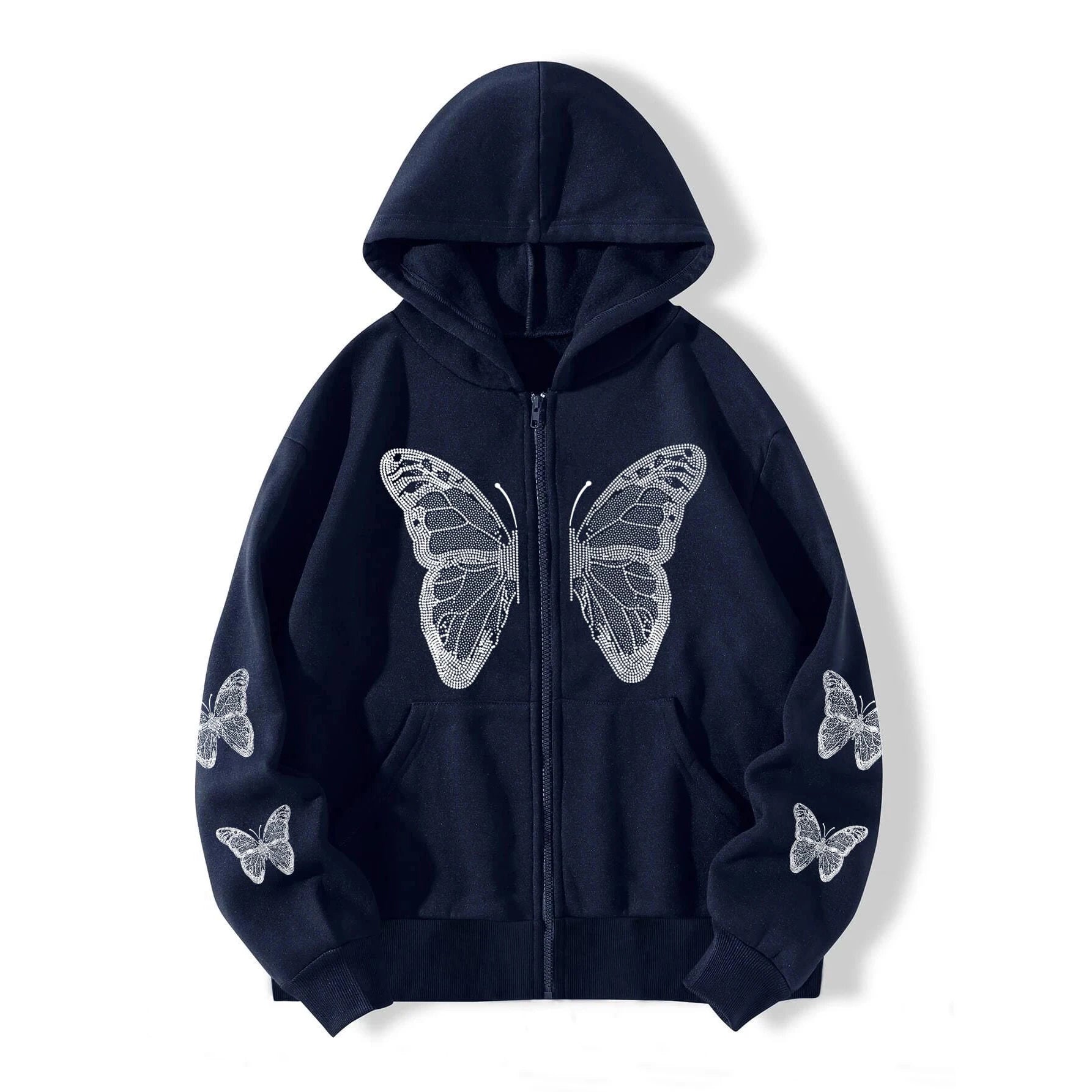 Shadow Flutter Butterfly Edgy Hoodie Navy Blue Shoptery