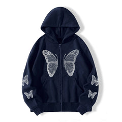 Shadow Flutter Butterfly Edgy Hoodie Navy Blue Shoptery
