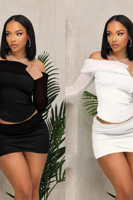 New Mesh Off Shoulder Top & Skirt Sets