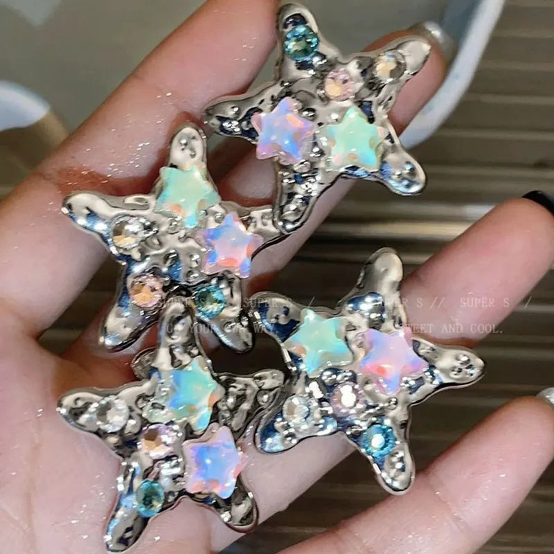 Decora Iridescent Crystal Star Hair Clip Set Silver Shoptery