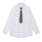 Jirai Kei Cable Knit Sweater White Shirt Pleated Skirt Set with Tie Shirts with tie Shoptery