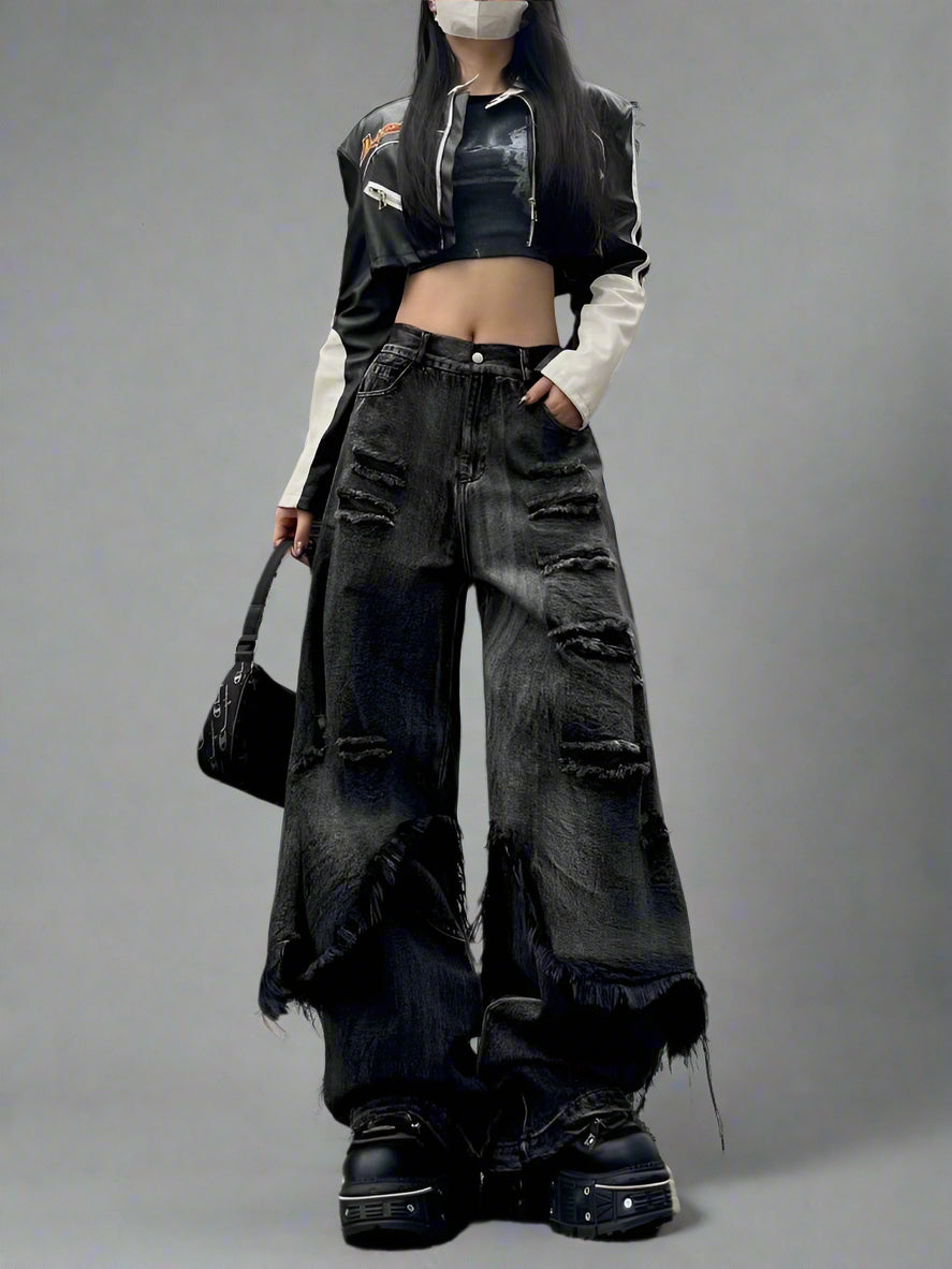 Shattered Edgy Flare Jeans black Shoptery