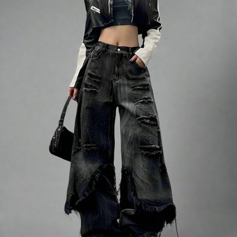 Shattered Edgy Flare Jeans black Shoptery