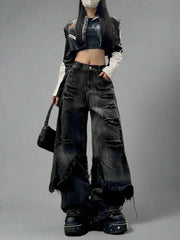 Shattered Edgy Flare Jeans black Shoptery
