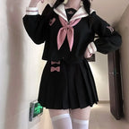 Jirai Kei Black Sailor Uniform Set with Pleated Skirt & Accessories Long sleeve set Shoptery