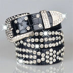 Gyaru Leopard Print Rhinestone Crystal Studded Belt B-Black-105X3.8CM Shoptery