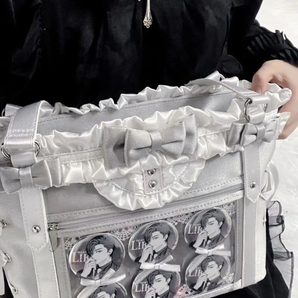 Jirai Kei Gothic Ita Tote Bag with Bows, Frills & Pearl Charms Shoptery