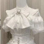 Jirai Kei Black Lace Ruffle Bow Button-Up Blouse 3204 White Short Shoptery