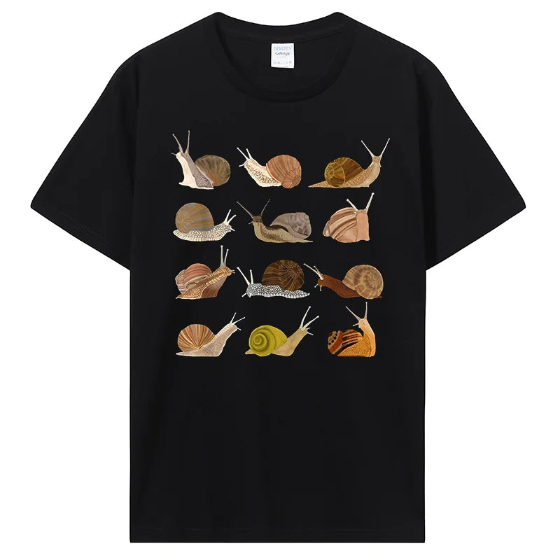Snail Graphic Cotton T-Shirt black Shoptery