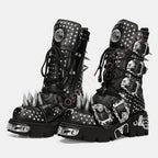 Visual Kei Skull Spike Studded Platform Combat Boots Shoptery