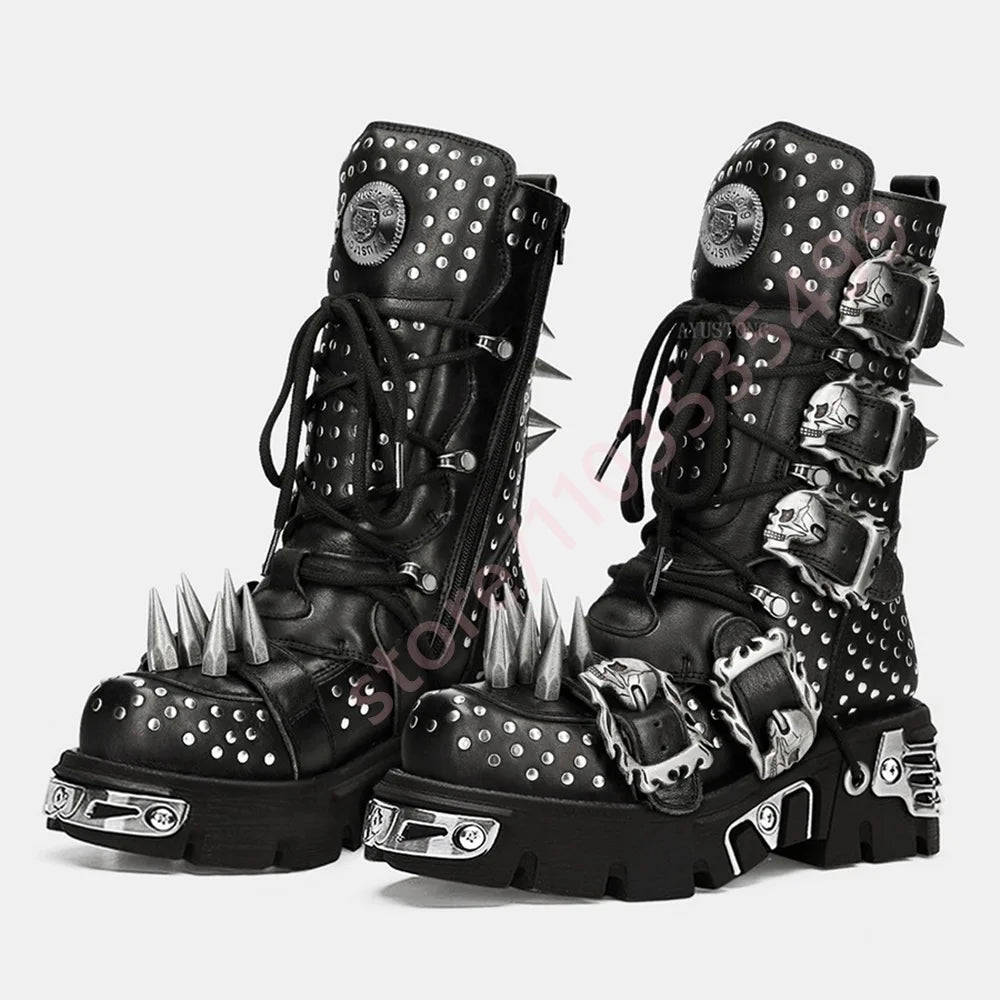 Visual Kei Skull Spike Studded Platform Combat Boots Shoptery