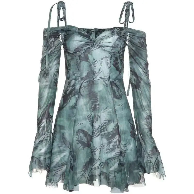 Edgy Mist Garden Cold Shoulder Dress green Shoptery