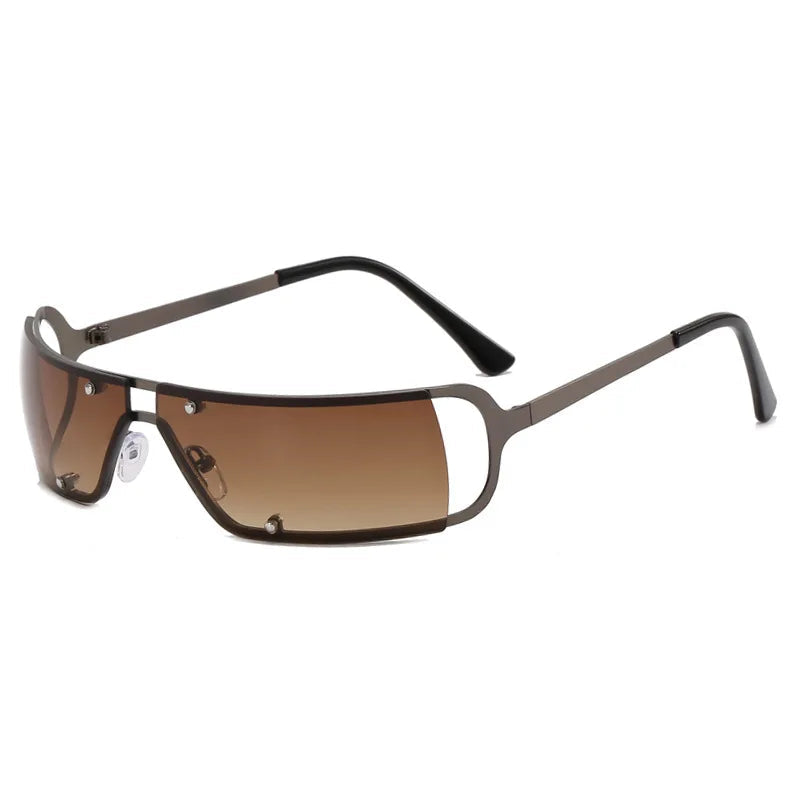 Retro Neo Y2K Chrome Vision Sunglasses Brown CN MULTI Shoptery