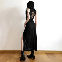 Gothic Punk Hollowed Midi Dress Shoptery