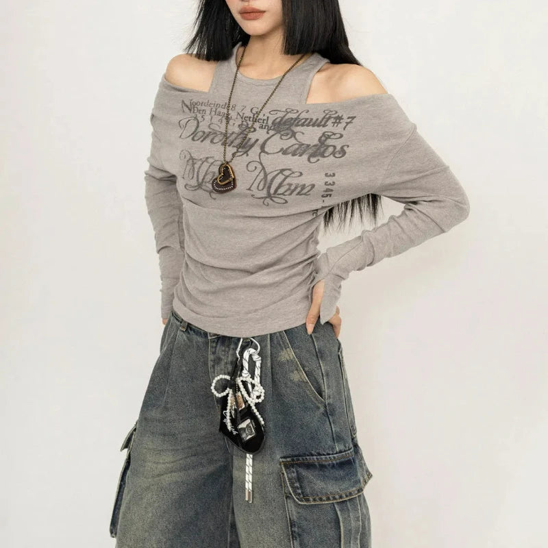 Y2K Graffiti Layered Top GRAY Shoptery