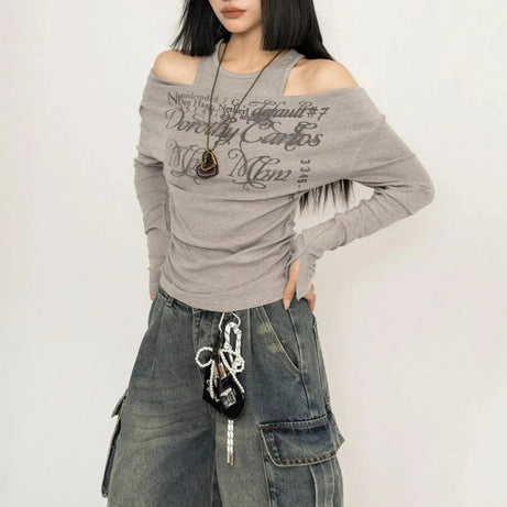 Y2K Graffiti Layered Top GRAY Shoptery