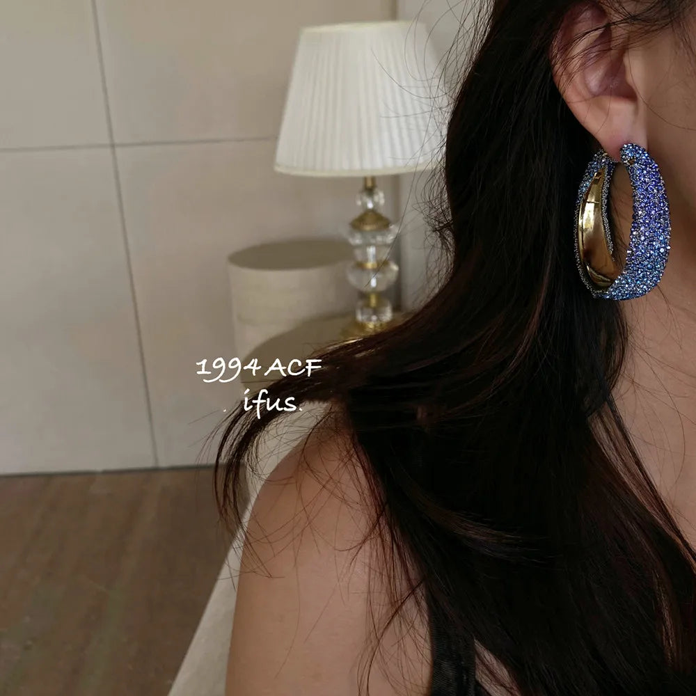 Gyaru Pavé Crystal Statement Hoop Earrings in Hot Pink Shoptery