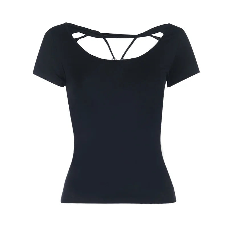 Visual Kei Slashed Fishbone Ring & Safety Pin Cutout Black Tee Shoptery