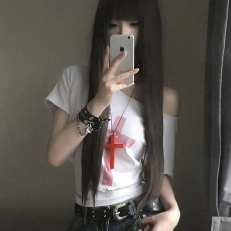 Fallen Faith Off-Shoulder T-Shirt Shoptery